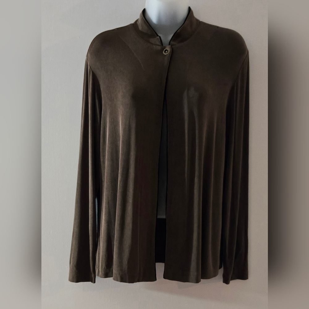 Chico's Sz 1/M/8 Open Front Cardigan Long Sleeve Brown Euc